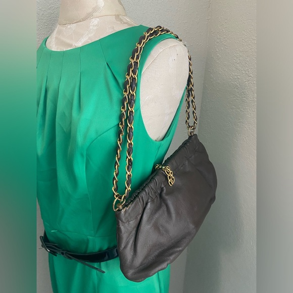 Vintage Dark Brown Genuine Leather Morris M. Handbag with Gold Chain - Picture 11 of 16